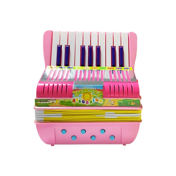 Mini 17 gombos 6 basszus harmonika ABS anyag csattal, hangszer kezdőknek - Pink