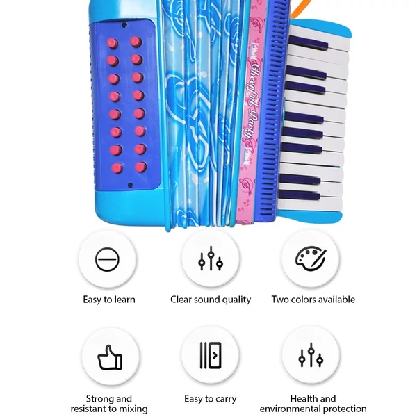 Mini 20 gombos 16 basszus harmonika ABS anyag csattal, könnyű gombbal - Kék