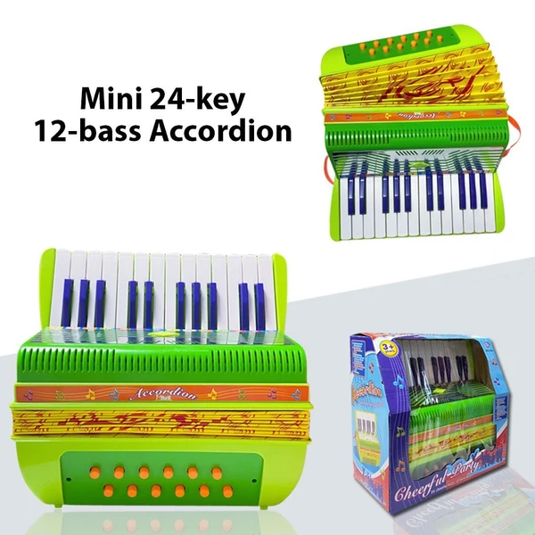 Mini 24 gombos 12 basszus harmonika ABS anyag csattal, hangszer kezdőknek - Zöld