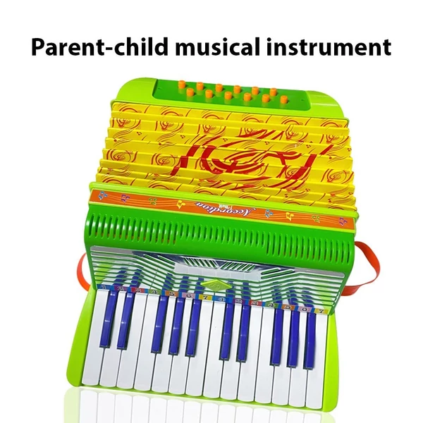 Mini 24 gombos 12 basszus harmonika ABS anyag csattal, hangszer kezdőknek - Zöld