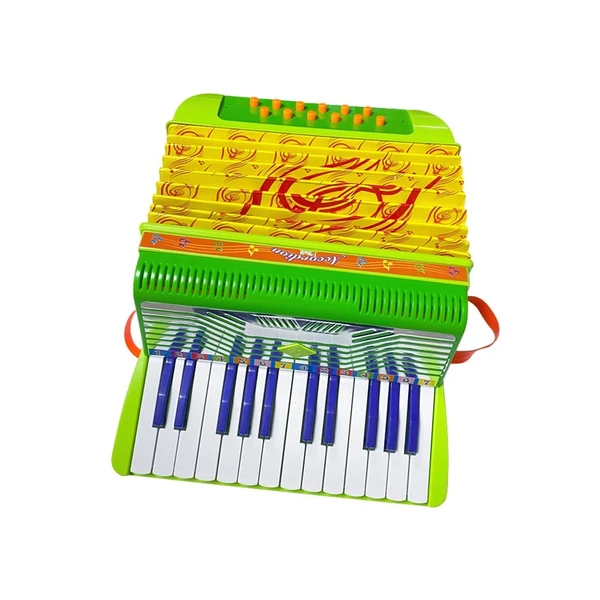 Mini 24 gombos 12 basszus harmonika ABS anyag csattal, hangszer kezdőknek - Zöld