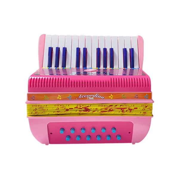 Mini 24 gombos 12 basszus harmonika ABS anyag csattal, hangszer kezdőknek - Pink