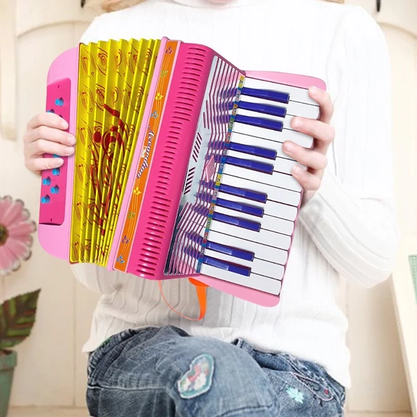 Mini 24 gombos 12 basszus harmonika ABS anyag csattal, hangszer kezdőknek - Pink