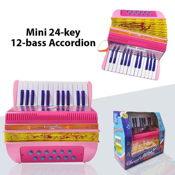 Mini 24 gombos 12 basszus harmonika ABS anyag csattal, hangszer kezdőknek - Pink