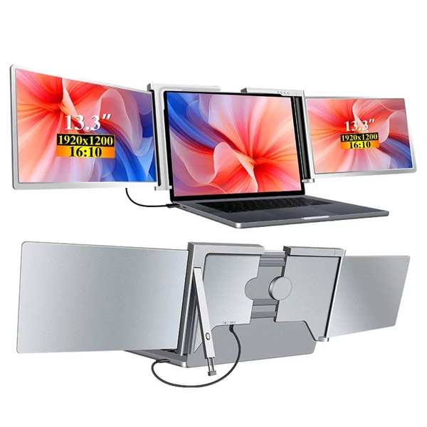 13,3 hüvelykes hordozható háromképernyős monitor laptop FHD bővítőképernyő