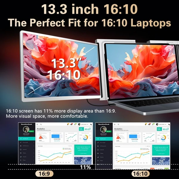 13,3 hüvelykes hordozható háromképernyős monitor laptop FHD bővítőképernyő