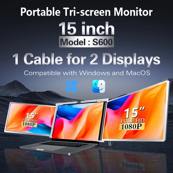 15 hüvelykes hordozható háromképernyős monitor laptop FHD bővítőképernyő