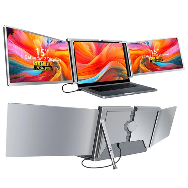 15 hüvelykes hordozható háromképernyős monitor laptop FHD bővítőképernyő