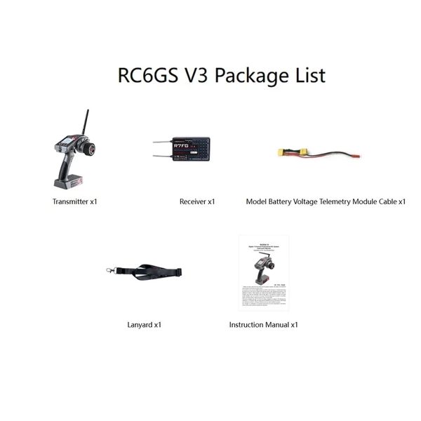 RC6GS V3 távirányítós adó giroszkóp vevővel R7FG 30 modellek tárolása