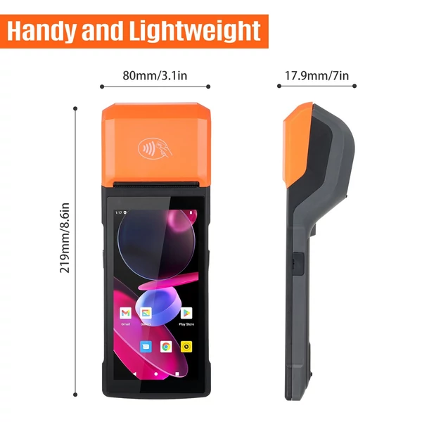 Kézi Android 13.0 POS nyugtanyomtató PDA terminál (NFC és 2D szkennermotor verzió)