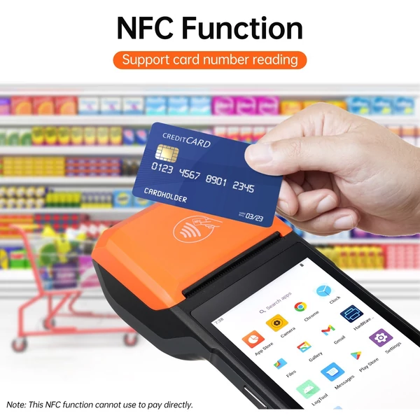Kézi Android 13.0 POS nyugtanyomtató PDA terminál (NFC és 2D szkennermotor verzió)