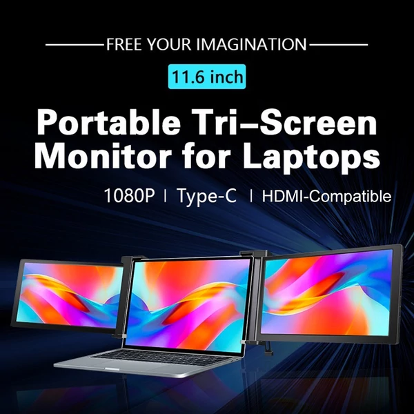 Hordozható háromképernyős monitor laptop bővítőképernyős FHD 13,3-16,5 hüvelykes laptophoz - 11,6 hüvelykes