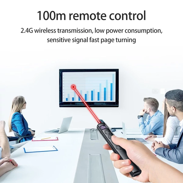 2,4G vezeték nélküli bemutató, távirányító toll, lézeres prezentációs mutató a Power Point PPT-hez - Fekete