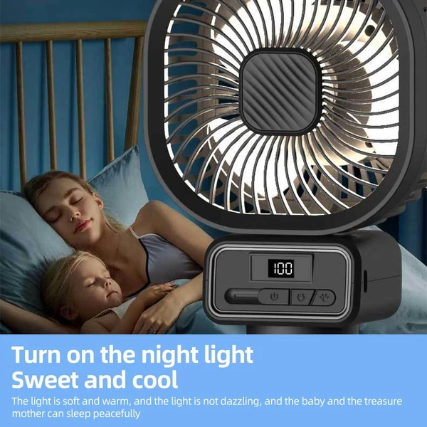Babakocsi ventilátor rugalmas háromlábú klipszel, LED kijelzővel, klipventilátorral (rázó funkció nélkül) - Fekete