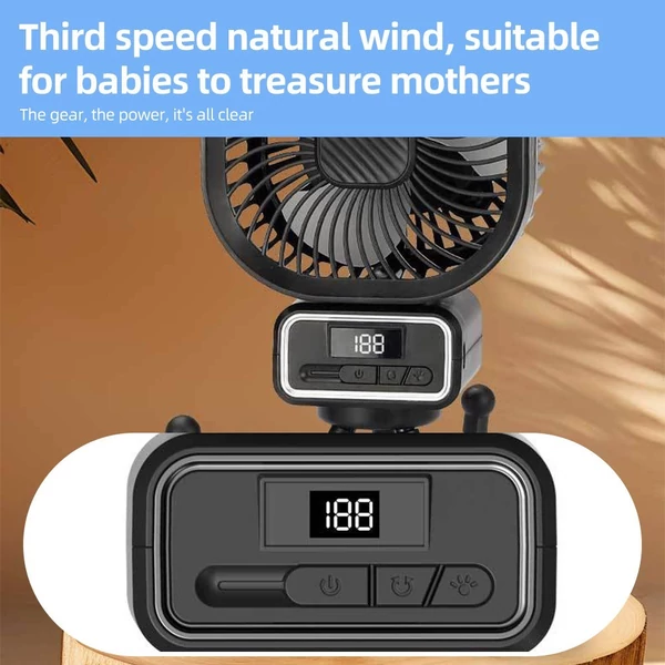 Babakocsi ventilátor rugalmas háromlábú klipszel, LED kijelzővel, klipventilátorral (rázó funkció nélkül) - Fehér