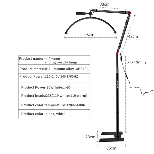 Andoer HD-M700X 23 hüvelykes padló LED videolámpa, 36 W-os, félhold alakú kitöltő lámpa - Fekete