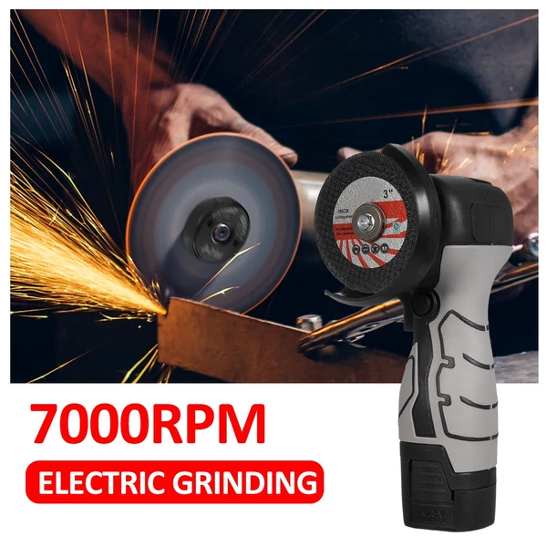 Akkus sarokcsiszoló 7000 RPM elektromos csiszolószerszám - Fekete, 1 db 16,8 V 2000 mAh akkumulátorral és vágó pengével