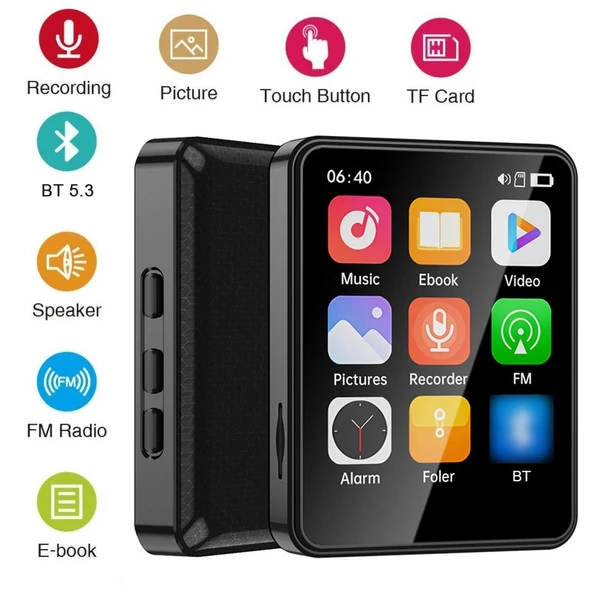 MP3 és MP4 lejátszó hangszóróval, 2,4 hüvelykes teljes érintőképernyős BT - 16GB