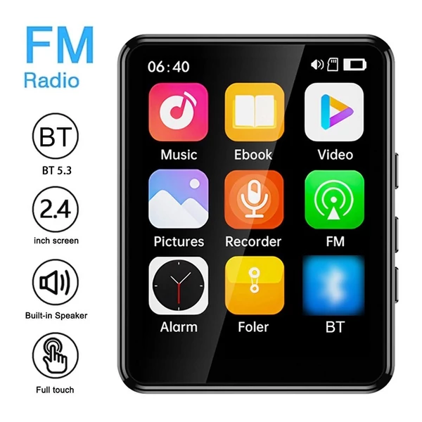 MP3 és MP4 lejátszó hangszóróval, 2,4 hüvelykes teljes érintőképernyős BT - 16GB