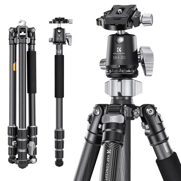 K&F CONCEPT szénszálas kamera állvány, monopod, BH-30 rugalmas gömbfejjel