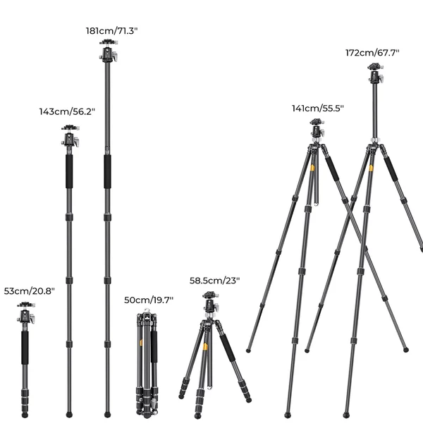 K&F CONCEPT szénszálas kamera állvány, monopod, BH-30 rugalmas gömbfejjel