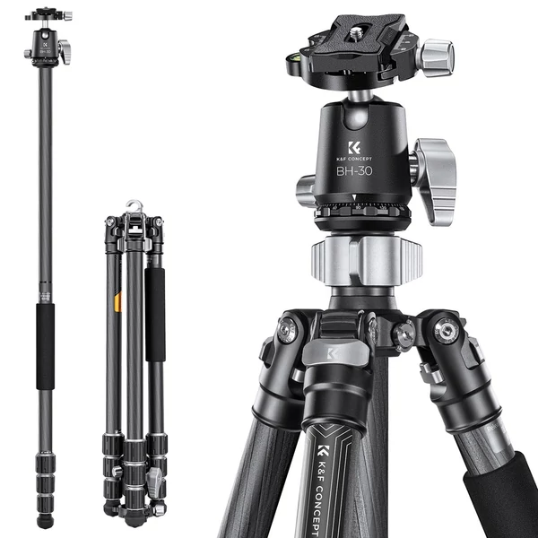 K&F CONCEPT szénszálas kamera állvány, monopod, BH-30 rugalmas gömbfejjel