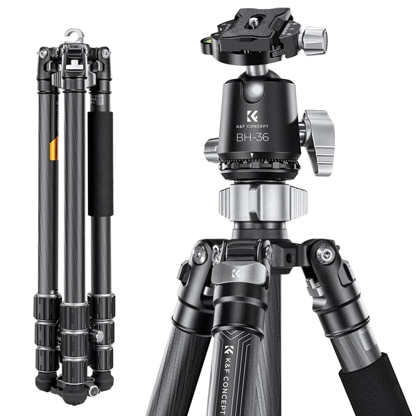 K&F CONCEPT szénszálas kamera állvány, monopod, BH-36 rugalmas gömbfejjel