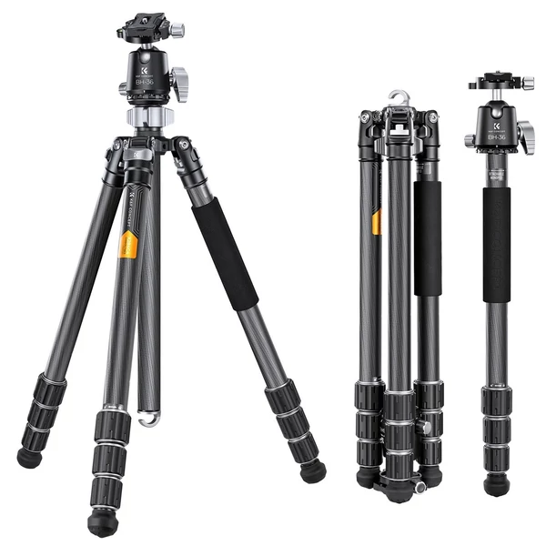 K&F CONCEPT szénszálas kamera állvány, monopod, BH-36 rugalmas gömbfejjel