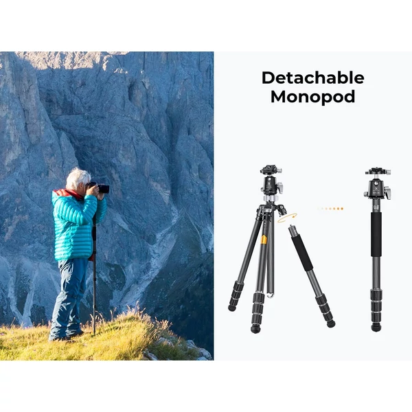 K&F CONCEPT szénszálas kamera állvány, monopod, BH-36 rugalmas gömbfejjel