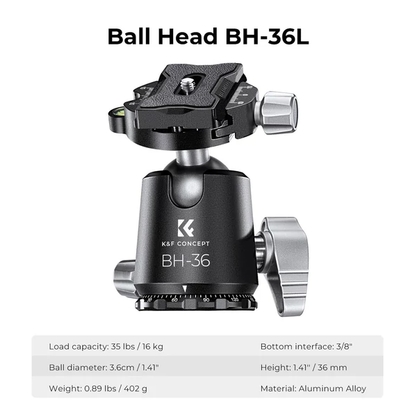 K&F CONCEPT szénszálas kamera állvány, monopod, BH-36 rugalmas gömbfejjel