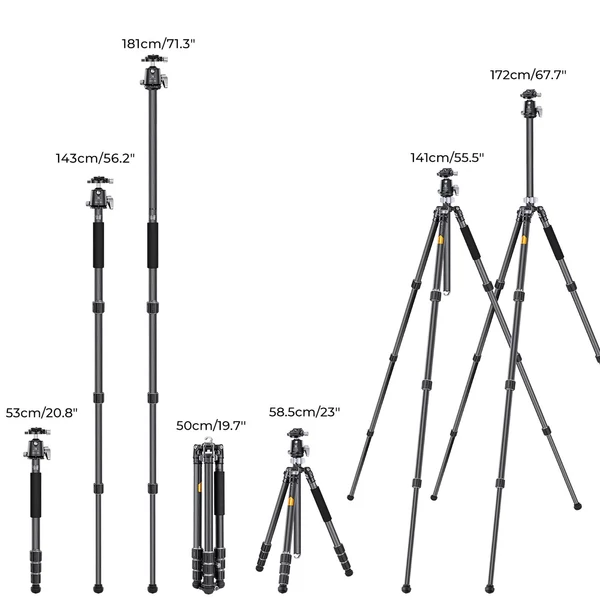 K&F CONCEPT szénszálas kamera állvány, monopod, BH-36 rugalmas gömbfejjel