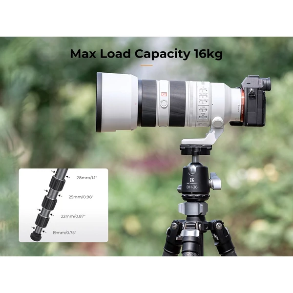 K&F CONCEPT szénszálas kamera állvány, monopod, BH-36 rugalmas gömbfejjel