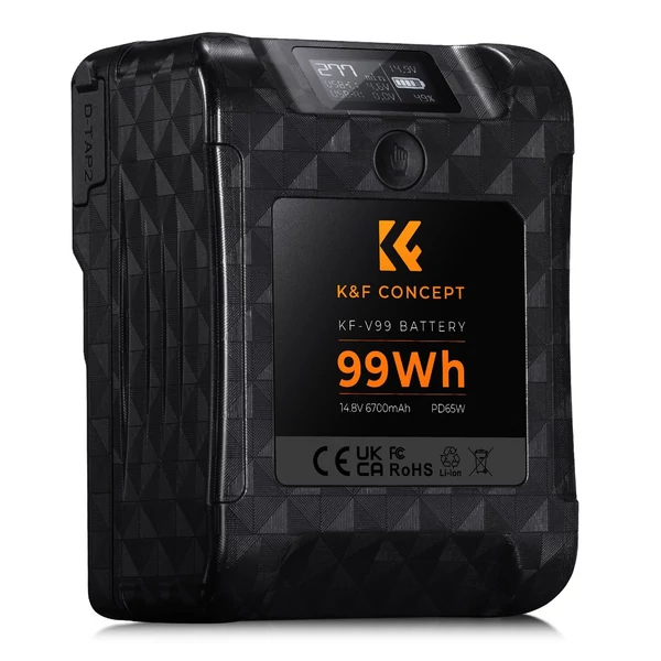 K&F CONCEPT hordozható V-Lock akkumulátor 99Wh 14,8V 6700mAh nagy kapacitású V-be szerelhető akkumulátor
