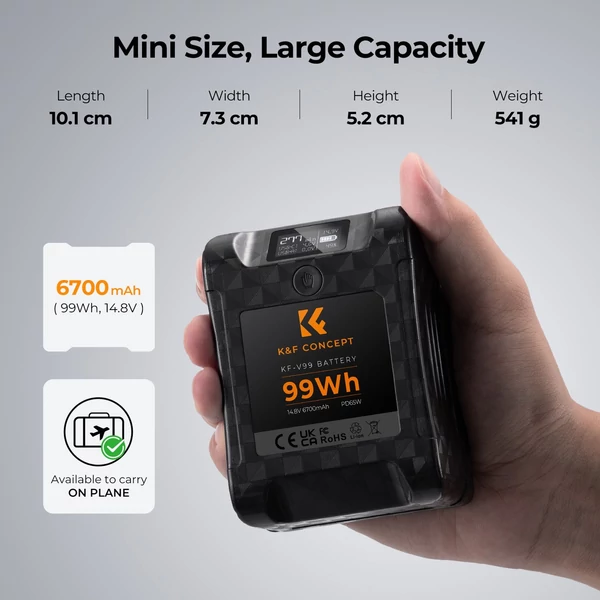 K&F CONCEPT hordozható V-Lock akkumulátor 99Wh 14,8V 6700mAh nagy kapacitású V-be szerelhető akkumulátor