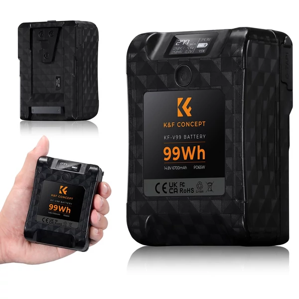 K&F CONCEPT hordozható V-Lock akkumulátor 99Wh 14,8V 6700mAh nagy kapacitású V-be szerelhető akkumulátor