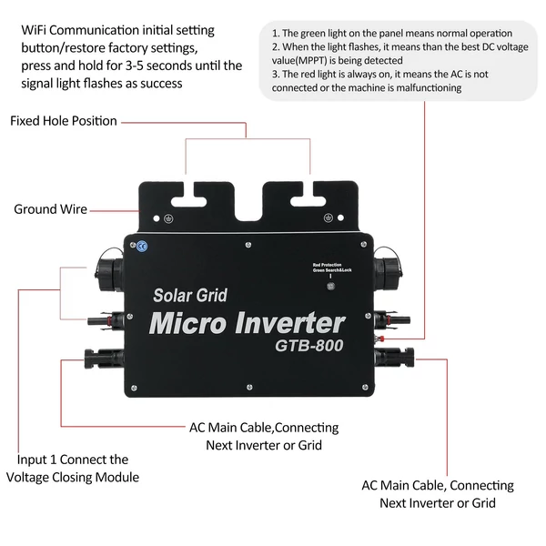 Napelemes inverter WiFi vezérléssel, automatikus azonosítással - 800W