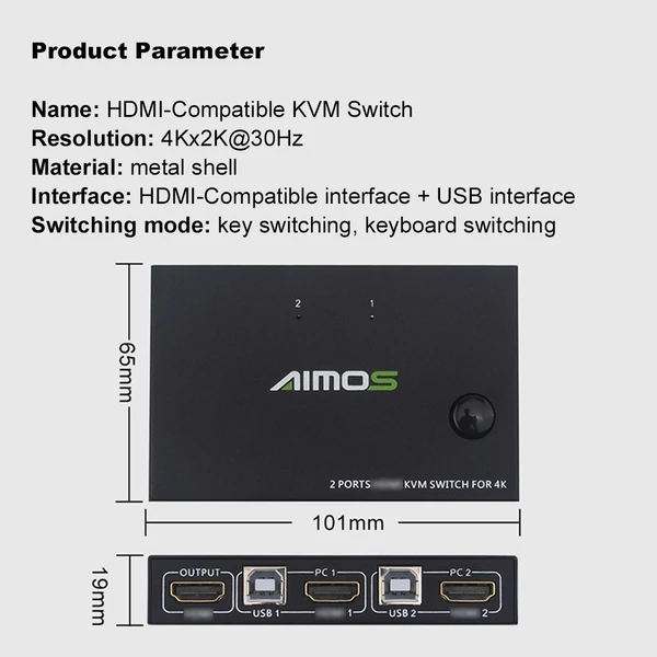 KCEVE KC-KVM201 USB3.0/ HD 2 az 1-ben KVM kapcsolóhoz