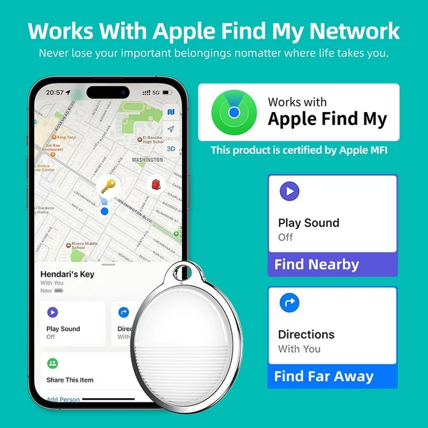 Bluetooth nyomkövető gombok, kereső és elemkövető címkék, teljes globális lefedettségű telefonkereső, iOS kompatibilis - Fehér,1 db