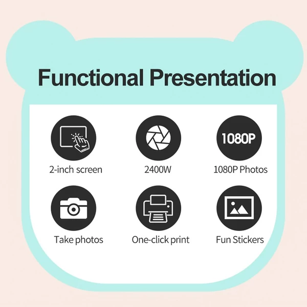 Azonnali nyomtatású digitális fényképezőgép gyerekeknek 1080P, kétlencsés, 2 hüvelykes képernyővel - Kék