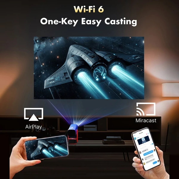 SkyEcho FreeONE 1080P Mini hordozható 4K videoprojektor Android operációs rendszerrel, 150 hüvelykes vetítési mérettel, WiFi-vel és BT intelligens kivetítővel - Piros