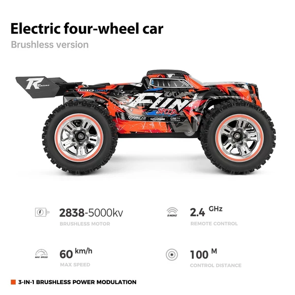 Wltoys 184008 2.4GHz 1/18 távirányítós 60KM/H sebességű terepjáró autó - Piros, 2 akkumulátor