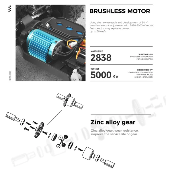Wltoys 184008 2.4GHz 1/18 távirányítós 60KM/H sebességű terepjáró autó - Piros, 2 akkumulátor