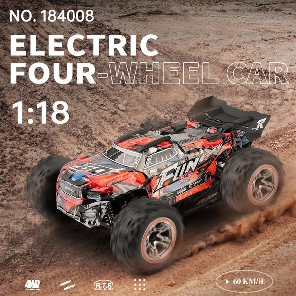 Wltoys 184008 2.4GHz 1/18 távirányítós 60KM/H sebességű terepjáró autó - Piros, 2 akkumulátor