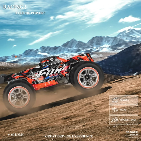 Wltoys 184008 2.4GHz 1/18 távirányítós 60KM/H sebességű terepjáró autó - Piros, 2 akkumulátor