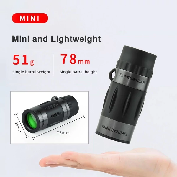 8x20-as mini monokuláris zsebes Prime monokuláris kézi teleszkóp hordtáskával