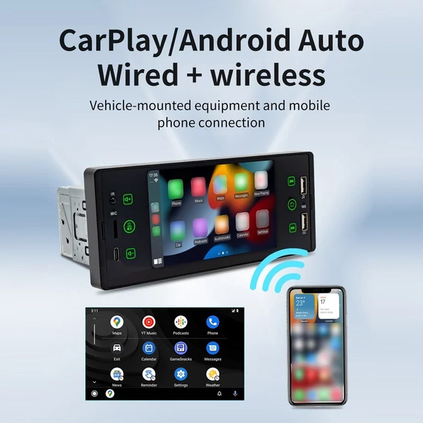 Hordozható 5 hüvelykes többnyelvű autós MP5 lejátszó (F150C vezetékes carplay)