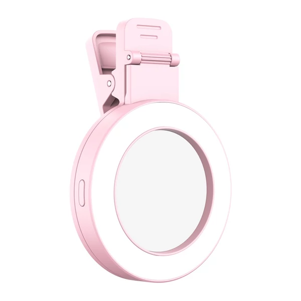 Hordozható szelfi kitöltő lámpa, rápattintható szelfi gyűrűs lámpa telefonhoz szelfi tükörrel - Pink