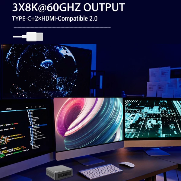 Mini PC Windows 11 AMD Ryzen R5 5600H, 8K 60Hz támogatás, WIFI6 BT5.2 - 32 GB RAM 1 TB SSD
