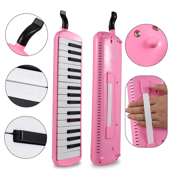 32 billentyűs Melodica Air Piano billentyűzet puha fúvócsővel, fúvókákkal Melodica fúvósok hordtáskával - Pink