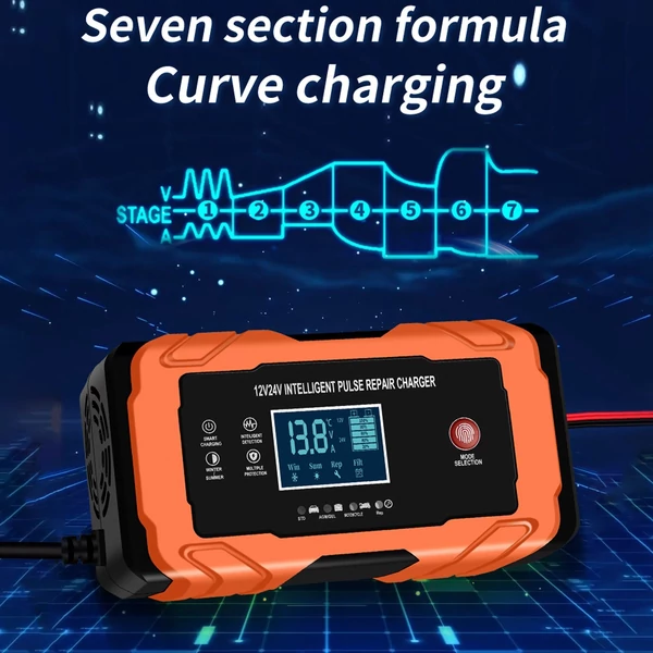 12V-os és 24V-os intelligens akkumulátortöltő hőmérséklet-kompenzációval - Narancs
